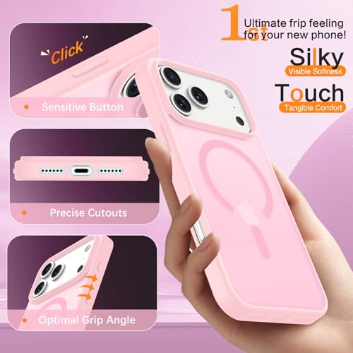 Image of BENTOBEN Magnetic for iPhone 17 Pro Max Case 6.9 inch 2025, [Compatible with Magsafe] Cute Slim Frosted Matte Military Shockproof Protective Bumper Girl Men Phone Cover for iPhone 17 ProMax, Light Pink
