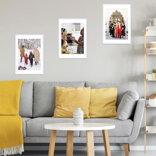 Image of JCJMY 16x24 Picture Frame with Mat for Poster Photo and 40x60 cm Canvas, Display 14x20 with Mat or 16 x 24 without, Wood 16 by 24 Wall Gallery Poster Photo Frame, White