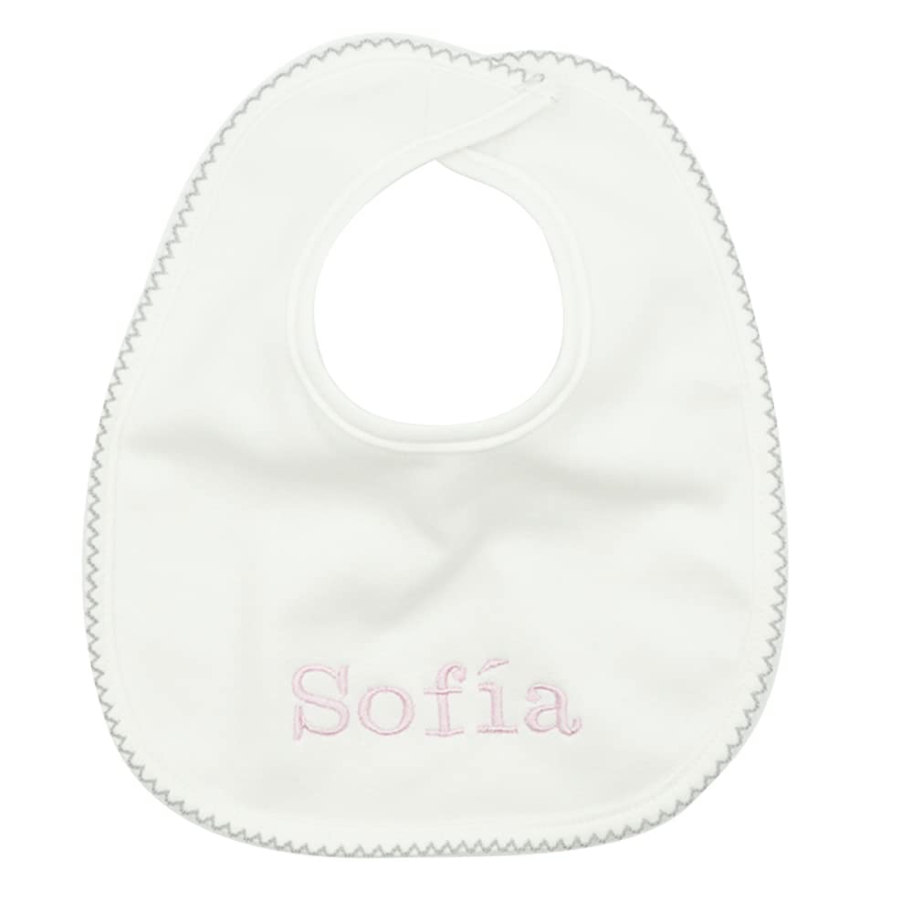 Regalos Originales para Bebés Recién Nacidos | Babero bordado con interior plastificado (Babero + 2 Muselinas | Rosa) | BebeDeParis