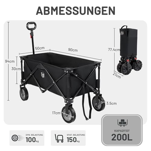 TIMBER RIDGE XXL Bollerwagen Faltbar Transportwagen mit Seitentasche Getränkehalter verstellbarem Griff, Gartenwagen für Alle Gelände, Draussen Camping Einkaufen
