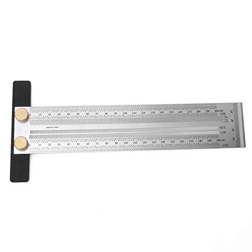Regla T carpintería Acero inoxidable Tipo T Agujero Regla Marcador de Trazado Herramienta de Medición de Marcado de Carpintería Plata Regla de Trazado de Ángulo Recto Escala Alta Precisión(200mm)