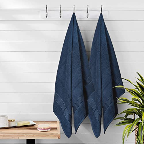 Belizzi Home Cotton 2 Pack Oversized Bath Towel Set 28X55 Inches, Large Bath Towels, Ultra Absorbant Compact Quickdry & Lightweight Towel, Ideal For Gym Travel Camp Pool - Mineral Blue #TOP5