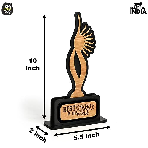 Image of GKD Awards and Trophy Worlds Best dad Beautiful Momento Black and Bamboo Design with Wooden Cutwork Birthday Gift for Father (Size 10x6)
