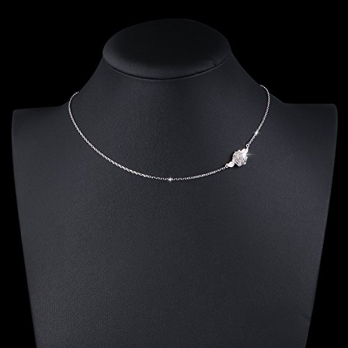 S925 Sterling Silver Jewelry Sideways Camellia Flower Choker Necklace 14+4"2