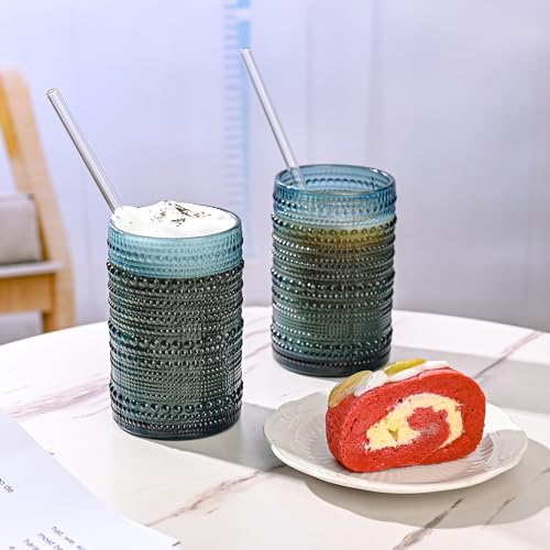 ZMOWIPDL Kate Aspen Clear Hobnail Beaded Drinking Glasses Set of 6, (10 oz) Vintage Glassware Set Cocktail Glass Set, Juice Glass, Water Cups | Makes A Great Hostess (Dark Blue)