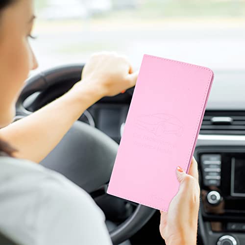 Techion Car Insurance And Registration Holder, 9.5 X 5 Inch Pu Leather Vehicle Glove Box Organizer Wallet Case For Insurance Card, Driver License, Paperwork - Pink #TOP6