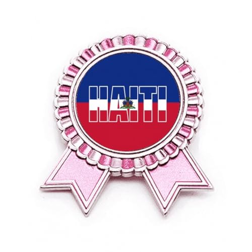 Broche drapeau haïtien Art déco en métal rose : finition premium taille M