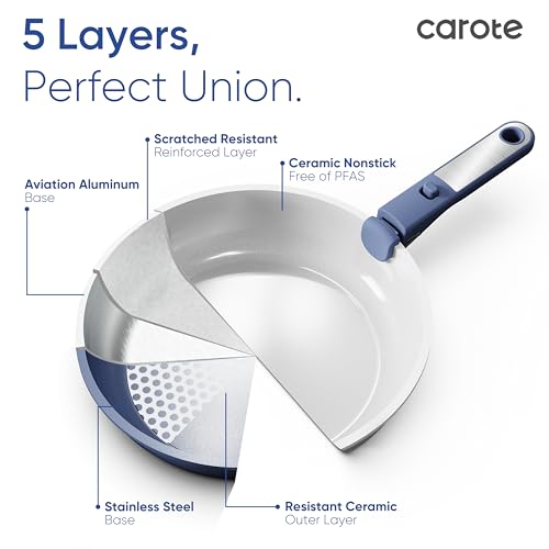 CAROTE 25pcs Ceramic Cookware Set, Pots and Pans Set Non Stick, Induction Kitchen Cookware Sets, Non Stick RV Cookware Set with Detachable Handle, Dishwasher/Oven Safe Cookware Set, Navy - Image 4