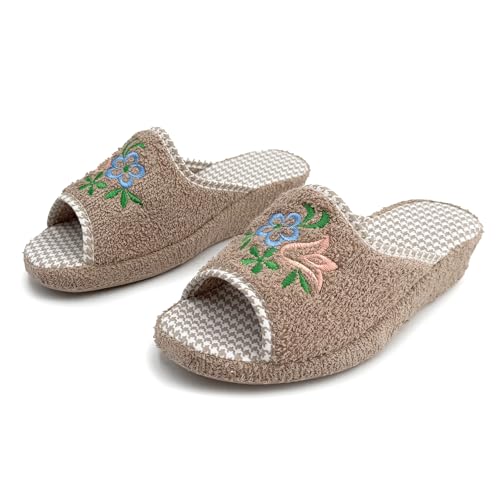 Chaussons éponge ouverte femme avec talon compensé en liège JOMIX