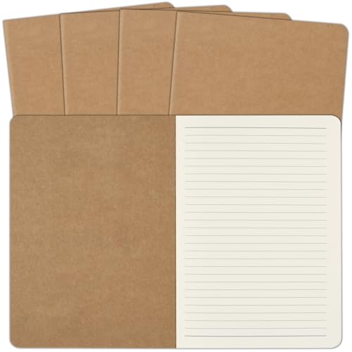 ZCZN 5 Pack A5 Kraft Notebooks Bulk, 8.15x5.5 Inches Lined Paper Journaling Notebooks, Notebooks for...