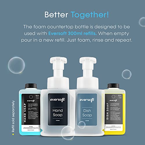 Image of EZbrnd Eversoft Foaming Countertop Hand Soap Bottle Dispenser for Kitchen /Bathroom /Office /RV /Airbnb, 385 ml (13.0 oz), Sealed Refill Cartridges Sold Separately, Clear, FCB-385HS (Pack of 2)