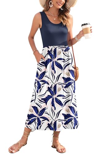 Image of WNEEDU Women's Summer Maxi Dress Casual Sleeveless Sundress