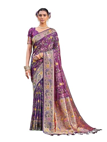 Image of SWORNOF Women's Kanjivaram Soft Silk Banarasi Sarees With Unstiched Blouse Piece