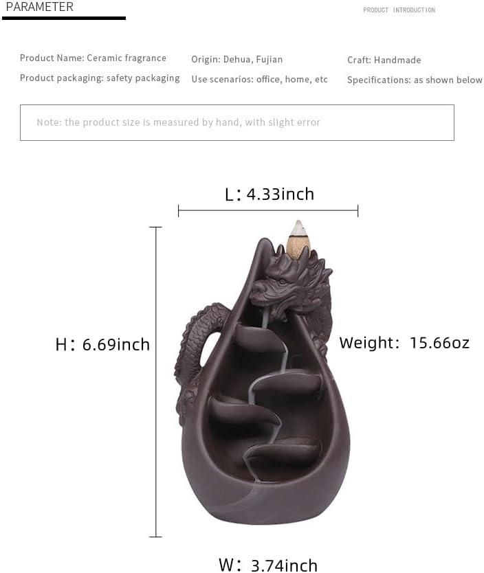 Miniatura 8 de Dragons Backflow - Soporte de incienso de arcilla morada, quemador de incienso de fuente de porcelana hecha a mano con 20 conos de incienso, cascada