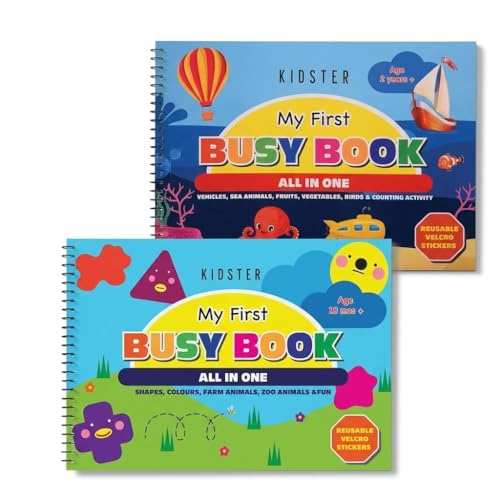 Image of Busy Binder Book Combo Set 2 Books for Toddlers 1-3 Years, Educational Learning Toys for Kids, Montessori Activity Toy, 16 Pages Each, Shapes Animals Vehicles Counting, Kids Gift Boys Girls
