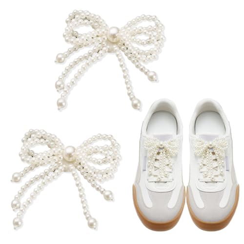 2 clips para zapatos de mujer con perlas y lazo, colgante de cordones para manualidades, joyas para zapatos