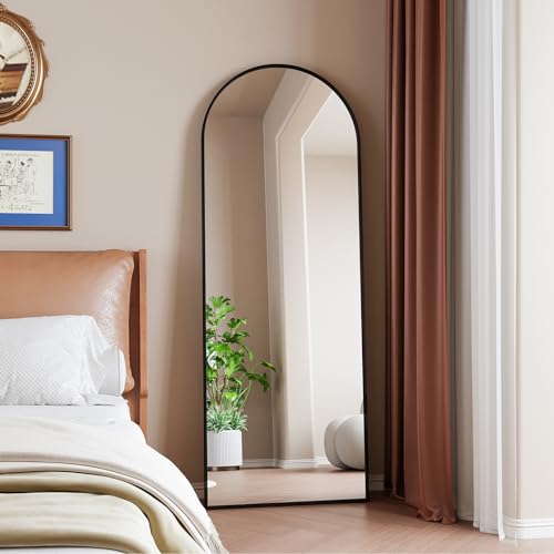 BONUIE Espejo de cuerpo entero abovedado de 162 x 53 cm, espejo de suelo con soporte de marco de aluminio, espejo grande para dormitorio, espejo de pared para salón, entrada o pasillo (negro, 162 x 53