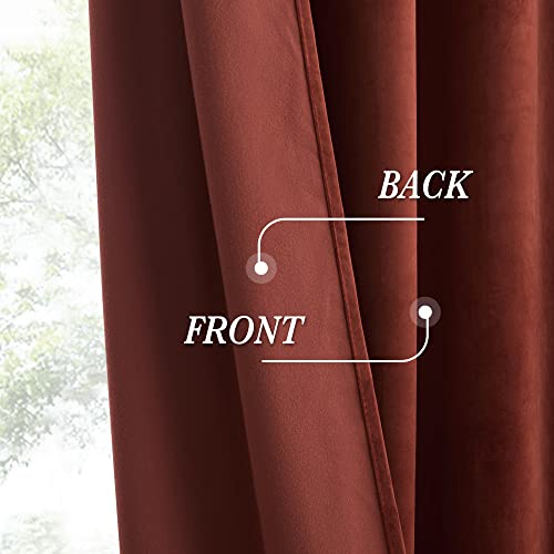 Image of RYB HOME Rust Red Velvet Curtains 120 inches Long for Bedroom, Back Tabs Classic Room Darkening Window Panels for Living Room Privacy Thermal Insulated Drapes for Nursery, W52 x L120, 2 Panels