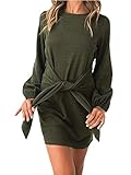 Eigenschaften: Rundhalsausschnitt, lange Ärmel, Knoten vorne, lässiger Stil, A-Linien, kurze Länge, über dem Knie, Mini-Kleid, nicht gefüttert.