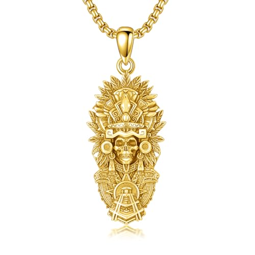 PELOVNY Aztec Jewelry 925 Sterling Silver Skull Necklace Mictlantecuhtli Tezcatlipoca Mexico Necklace Jaguar Warrior Mayan Mexican Jewelry Aztec Gifts for Men Women Unisex