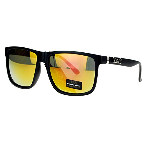 Mens Locs Sunglasses Matte Black Square Frame Mirror Lens UV400