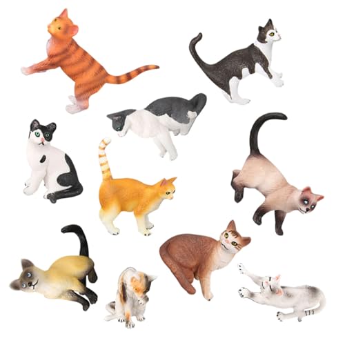 Figurines chat miniatures de décoration intérieure | Lot de 10 pièces réalistes