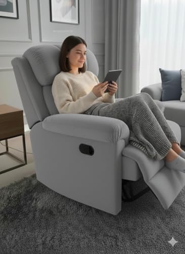 Image of Fabric Livo Recliner Sofa Chair Single Seater for Living Room, Office Manual Push Back Recliner Sofa Chair with Cushioned Armrest & Back Support (Dark Grey)