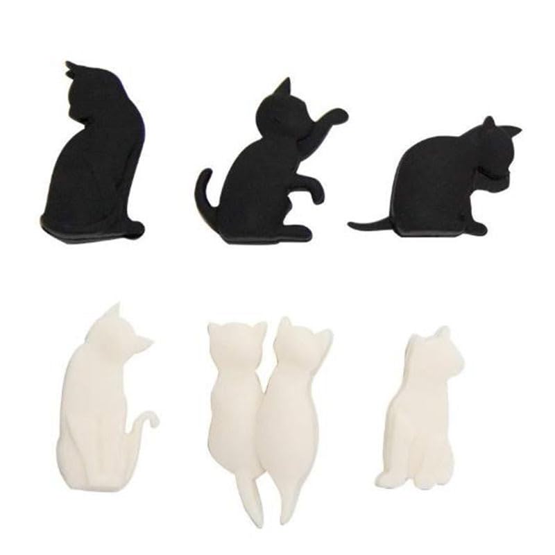6Pcs Heat-Resistant Silicone Tea Bag Clips Set Cartoon Cat-Shaped Reusable Holders Tea Bag Holder for Bags Drink Markers Tea Accessories, Tea Bag Coasters Coffee, Tea and Espresso (White and Black)