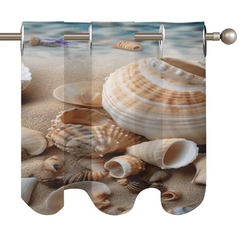Cortinas opacas de playa para ventanas de cocina, cenefa de arte moderno 52x18 pulgadas 6