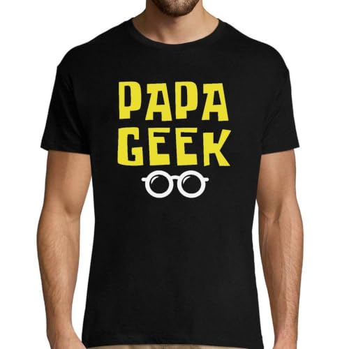 T-Shirt Papa Geek Humour en coton noir pour homme imprimé en France
