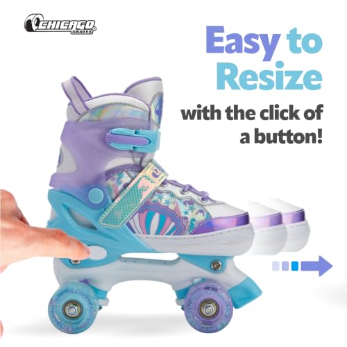 Image of Chicago Skates Glitzy Kids Roller Skates Sea Shell - Adjustable Roller Skates Girls Boys, Light-Up Wheels, Durable Beginner Quad Skates, Front Stopper,Comfortable,Smooth Rolling, Indoor Outdoor,Age 3+