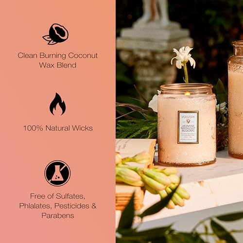 Image of Voluspa Jasmine Midnight Blooms Glass Jar Candle, 5.5oz, Coconut Wax Blend, Scented Candles for Home, 50 Hour Burn Time, Handcrafted in the USA