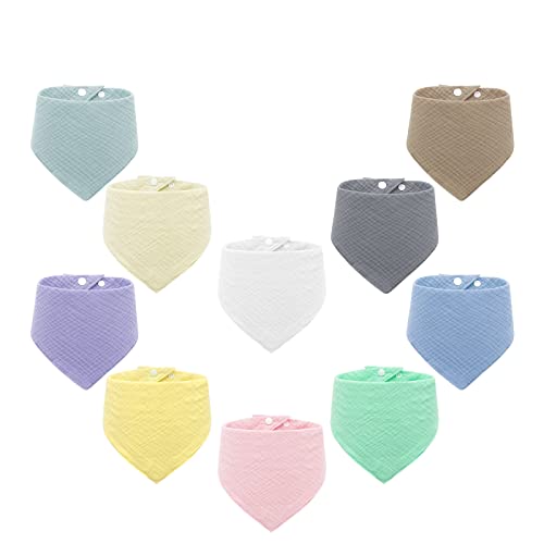 Image of AIXMEET 10 Pack Muslin Cotton baby Bibs for Baby, Absorbent Organic Baby Bandana Drool Bibs, baby bibs for drooling and teething, comfy Unisex Bandana Bibs, Super Absorbent Drool Bibs