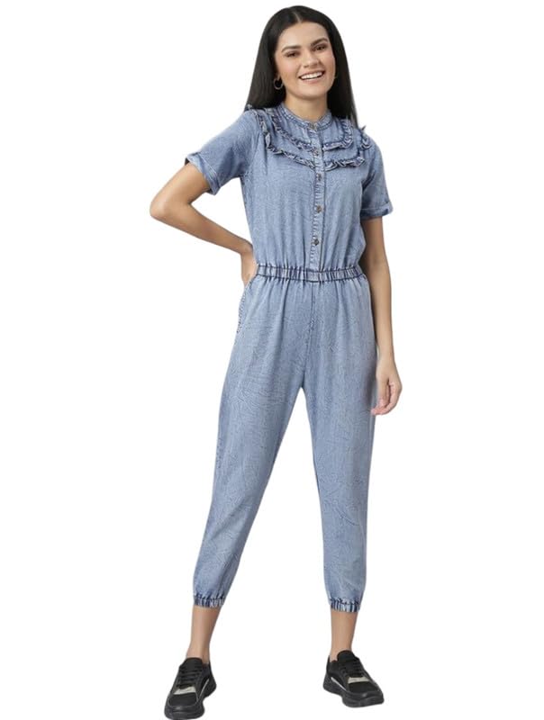 Tomar CreationWomen's Denim Self Design Tie Ups Jumpsuit (Blue, S)-PID61800-picture-32