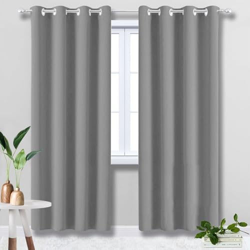 HUAXIQUE Double Rideaux Occultant Gris Isolant Thermique Froid 1 Pièce Anti UV Satiné Double Rideaux Occultant et Thermique pour Chambre Enfant Cuisine Porte...