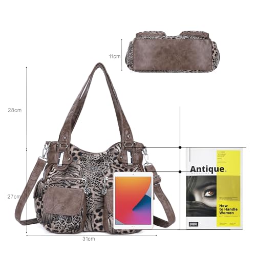 Image of Purses Women Handbags Large Double Zipper Multi Pocket Washed Shoulder Bags Purse with compartments Designer