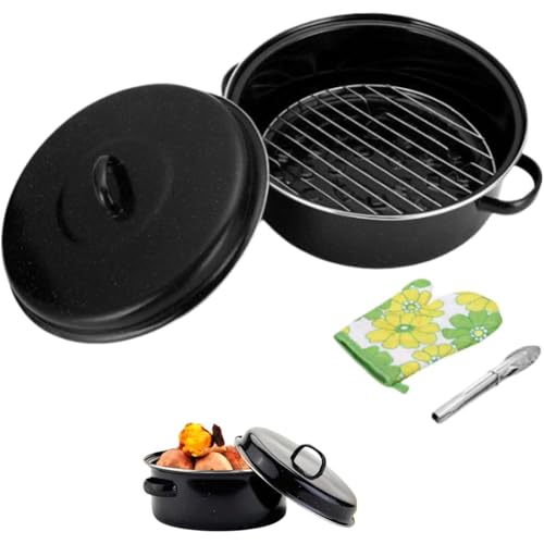 焼き芋器ホーロー石焼きいも鍋 両手鍋 直火対応 蓋付きコンロ鍋 高耐久 洗いやすい 手作り調理ツール キッチン用品