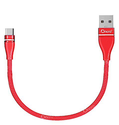 Image of RED Indestructible Data Cable Fast Charging, Short mini Small 25 cm Nylon Braided Power Bank Cable for Type c oneplus 6, 7, 8, Galaxy s 9 + Note 8, lg Moto g7 6 5, Charge & sync 2.4A max