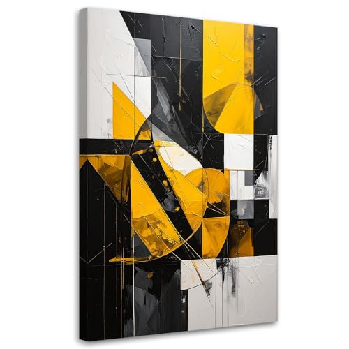 Tableau mural intissé pour illuminer un salon sombre avec des touches jaunes modernes
