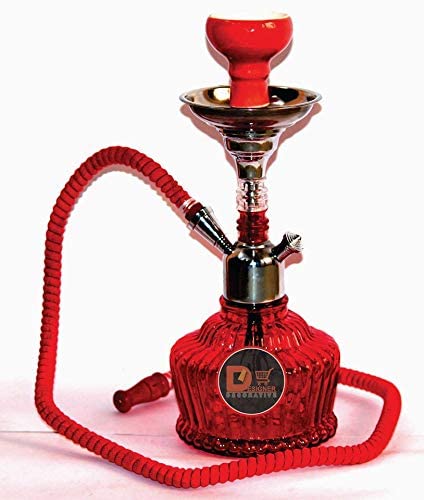 Glass Hookah Pot QT Red with Silver Stem (16 Inches Tall)