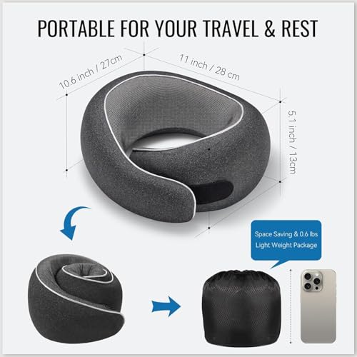 Image of Travel Neck Pillow for Airplanes, Premium Memory Foam Neck Pillow with Ergonomic 360 Support, Travel Essentials for Plane, Car, Train and Home, Max Cloud Gray