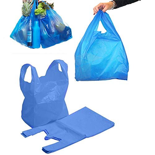 Carrier Bags  Plastic Carriers Heavy Duty Strong Plastic Blue White Vest Carrier Bags  Bags 18Mu (Blue (11x 17x 21