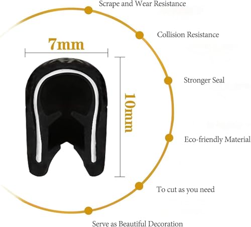 Image of LandVK Heavy Duty Car Door Edge Protector Guard U Shape, Anti-Scratch, Anti-Collison, Rubber, Black, 5m, Pack of 1