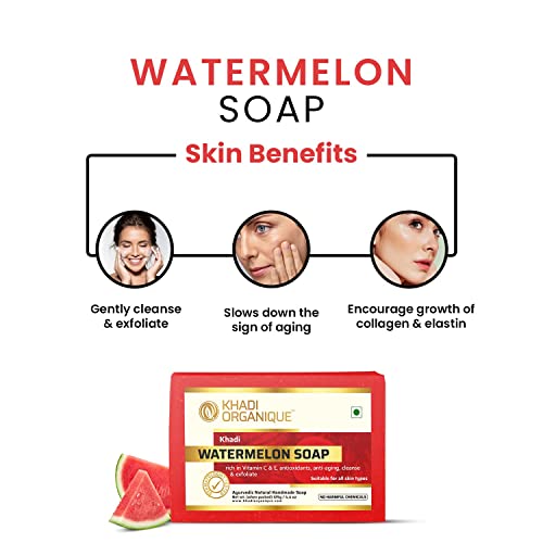 Image of Khadi Organique Natural Herbal Handmade Watermelon Soap Pack of 3 (125 gram each)
