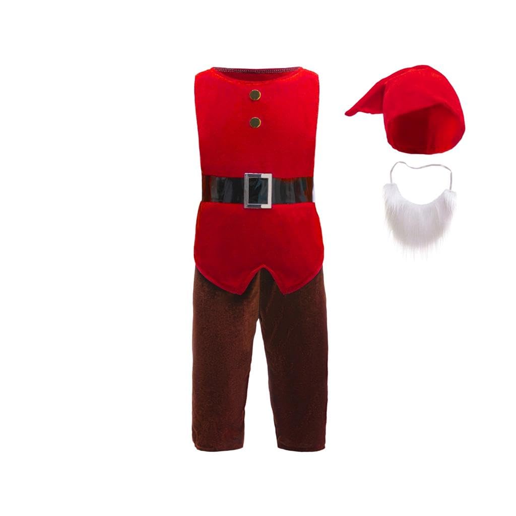 Car&Gus Costume Da Elfa Di Natale Per Bambini - Vestito Rosso E Verde, Completo Festivo Per Carnevale E Feste
