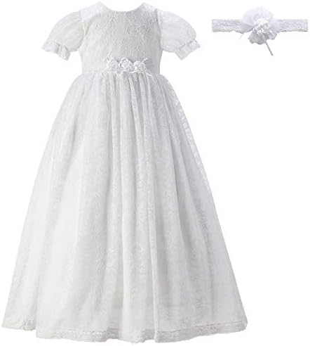 NIUBAO Baby Girls Delicate Handmade flowers Baptism Christening Embroidered with Headband for 0-12 Months (9-12M, White)