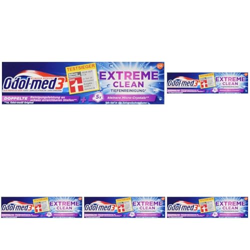 Odol-med3 Extreme Clean Zahnpasta mit doppelter Reinigungsleistung*, 75ml (Packung mit 5)