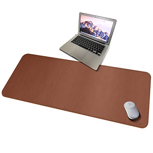 CENNBIE Tapis de bureau en cuir,100x50cm tapis de souris, Sous main bureau antidérapant étendu, Tapis de bureau en cuir PU imperméable, Sous main bureau pour le bureau et la maison (brun)