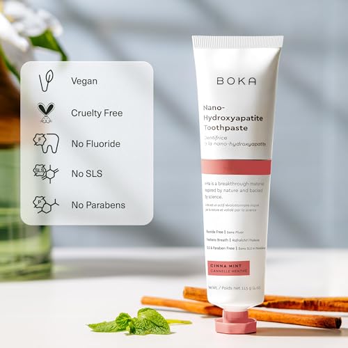 Image of Boka Fluoride Free Toothpaste, Nano Hydroxyapatite Toothpaste, Appropriate for Sensitive Teeth - for Adult Oral Care - Cinnamon Mint Flavor, 4 Fl Oz 3Pk