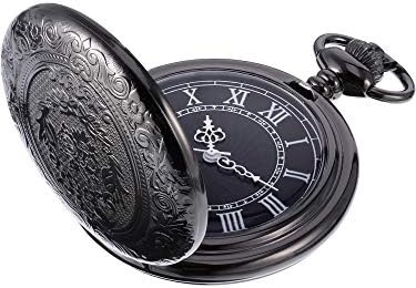 Men's Quartz Pocket Watch with Black Dial and Chain